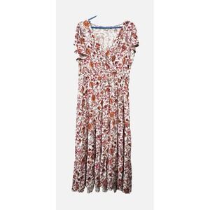Knox Rose Womens Large Maxi Dress Floral Wrap Tiered Flutter Sleeve Boho Cottage